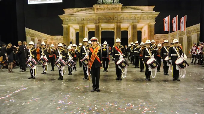 Military band performing at Poole Military Tattoo — Salute to the Services at Poole Stadium, Dorset